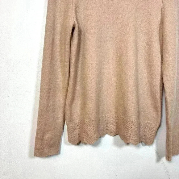 Liz Claiborne Career Sweater Medium Pastel Pink Crochet Mock Neck Scallop Knit - Picture 3 of 8